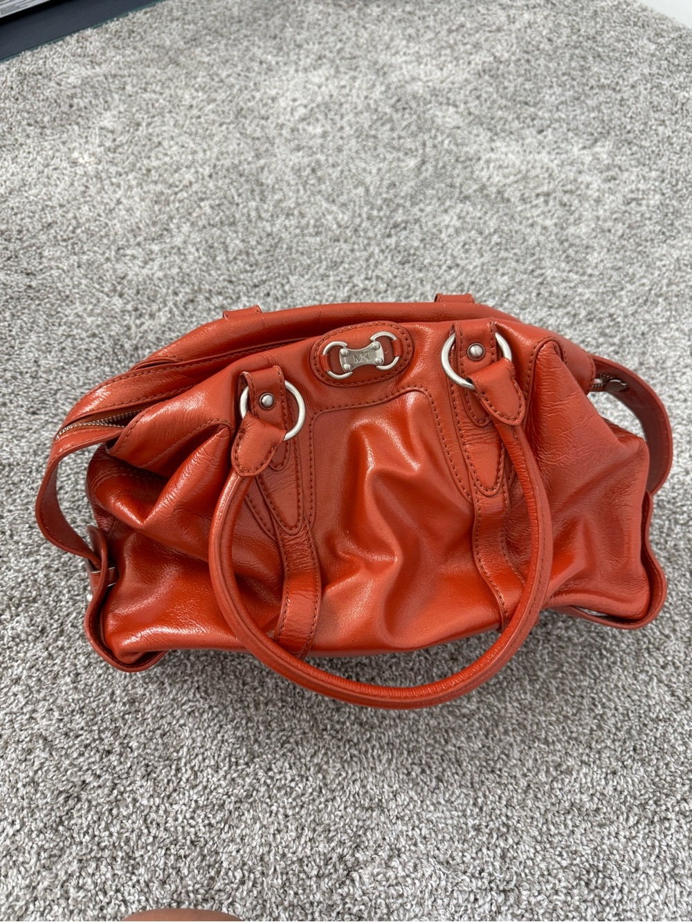 Michael Kors Orange Leather Shoulder Bag with Silver Hardware